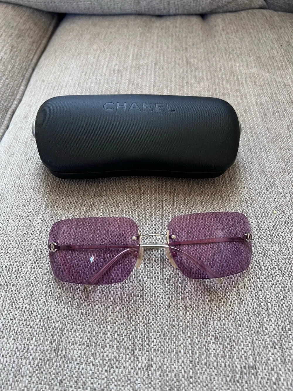 Chanel 4017 Vintage Rimless Purple Sunglasses with Silver Frame